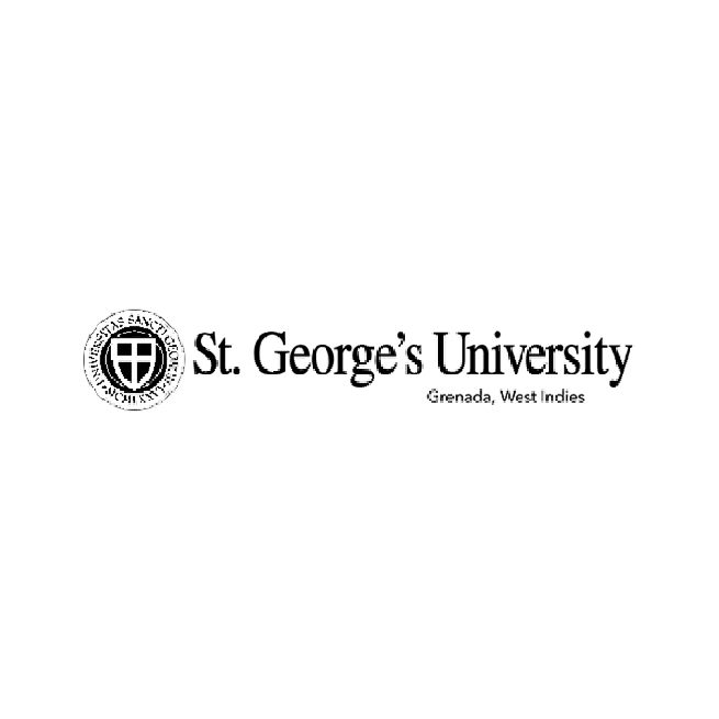 The logo for st. george 's university is black and white.