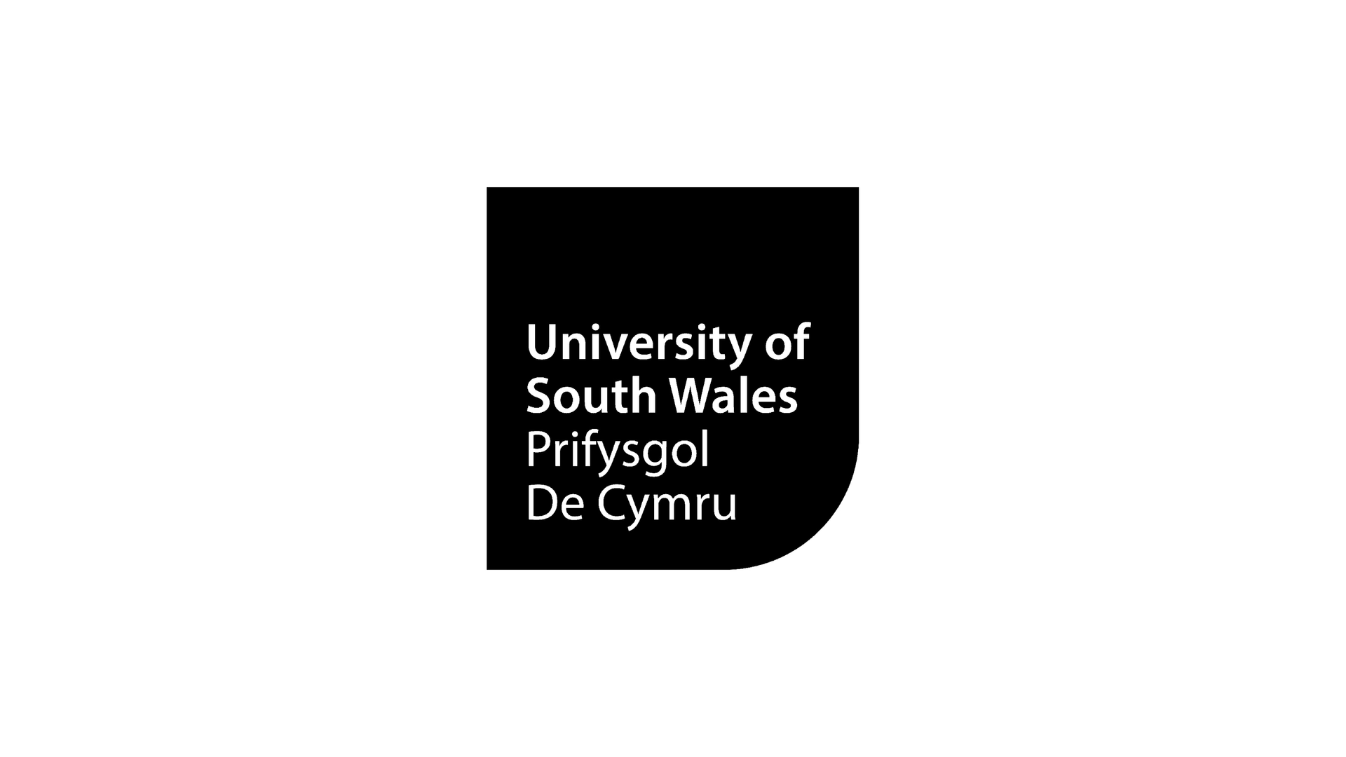 The logo for the university of south wales is black and white.