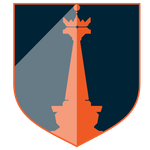 A shield with a statue of a king on it