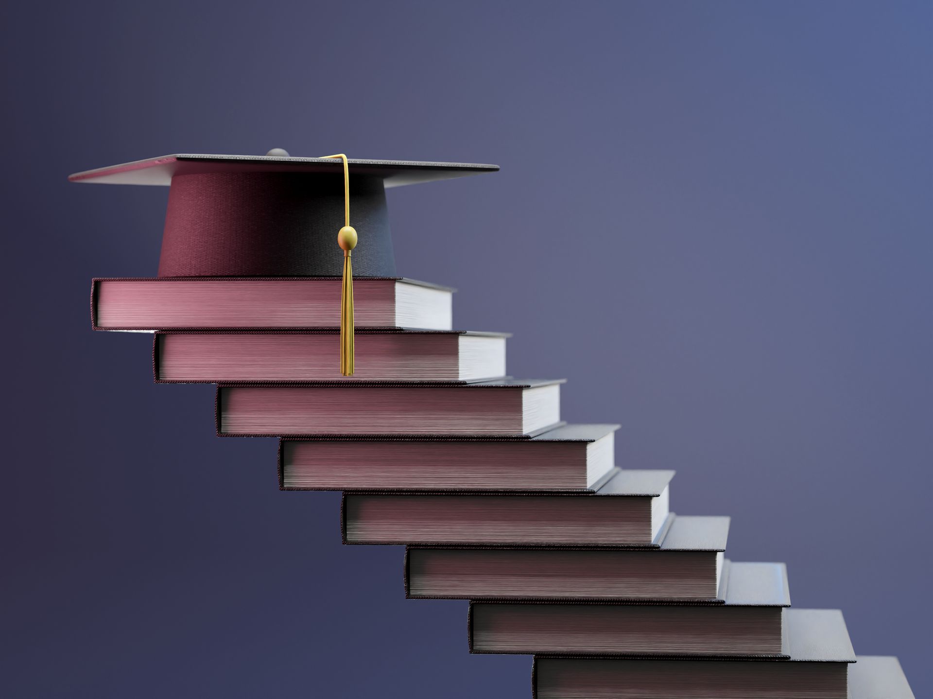 Academic pathways - books stacked as steps towards academic goals