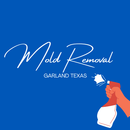 The logo for mold removal garland texas shows a hand holding a spray bottle.