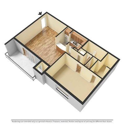 1 bed unfurnished 3d floor plan