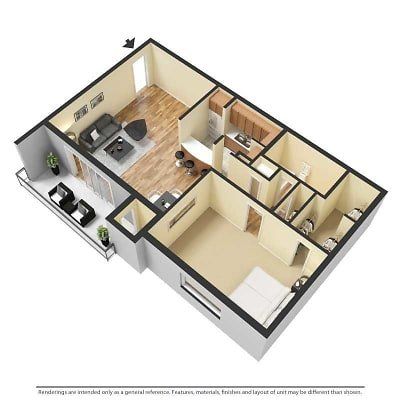 1 bed furnished 3d floor plan