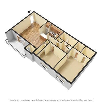 2 bed unfurnished 3d floor plan