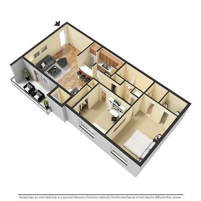 2 bed furnished 3d floor plan