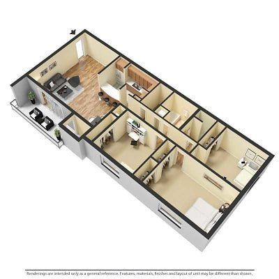 3 bed furnished 3d floor plan