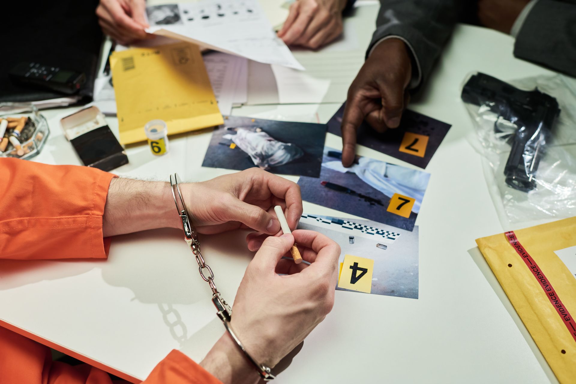 An american flag is flying in front of a city skyline
