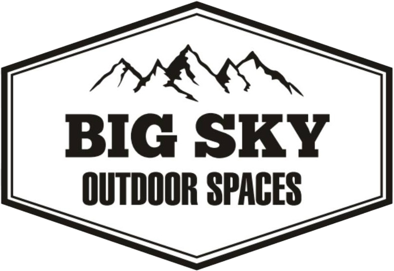 Logo for "Big Sky Outdoor Spaces" with mountain range icon.