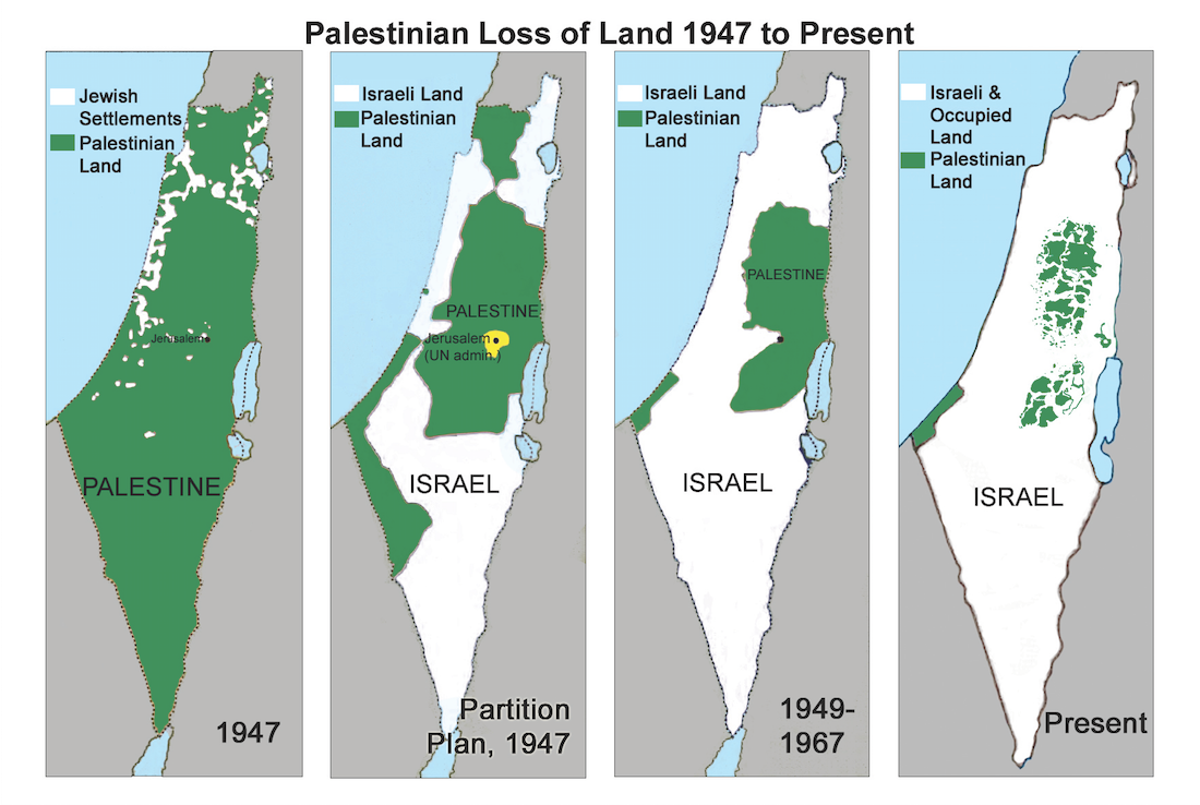 a map showing the palestinian loss of land from 1947 to present