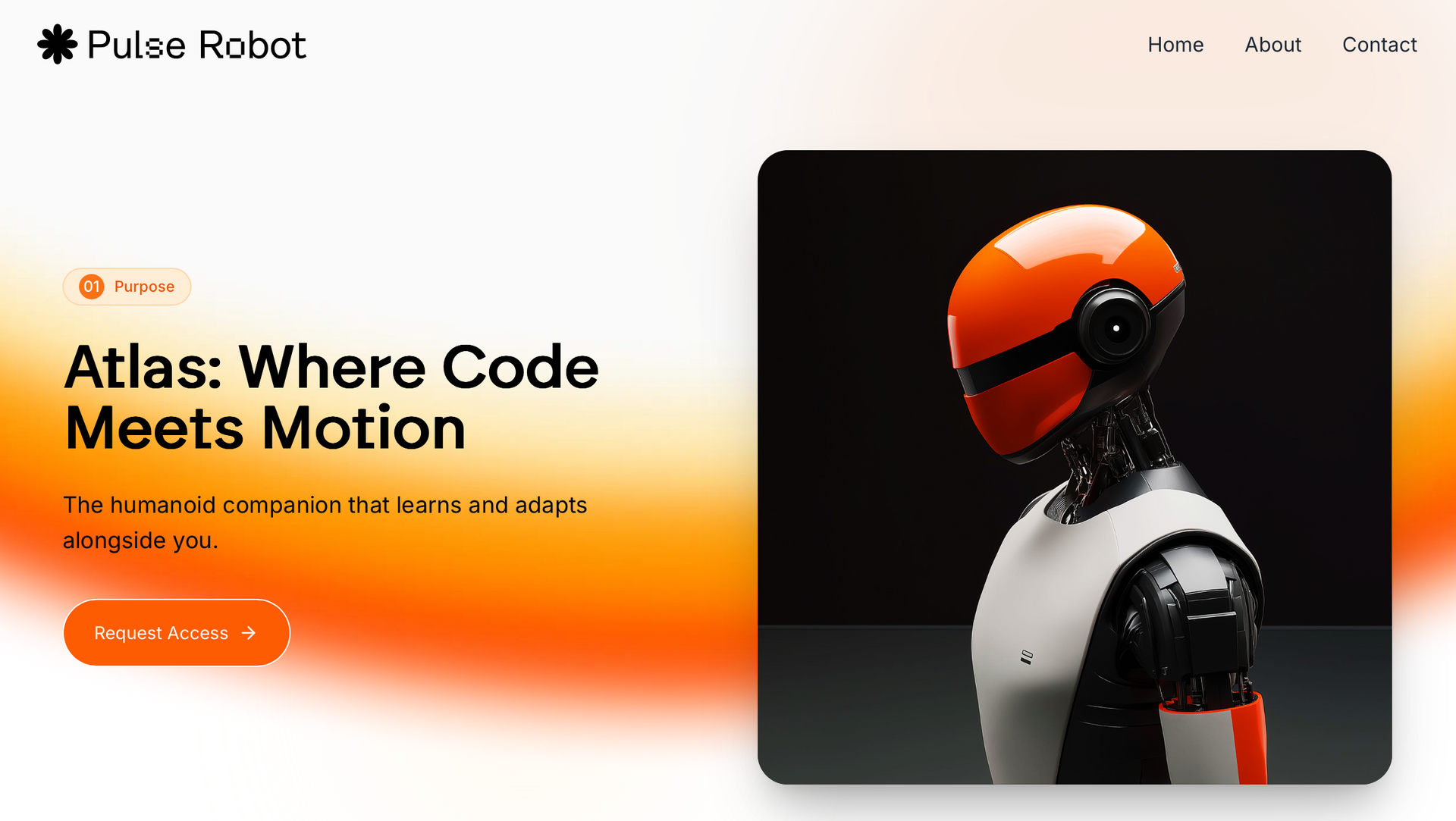 A robot wearing an orange helmet is on a website.