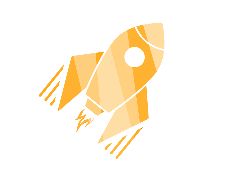 a yellow rocket is flying through the air on a white background