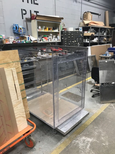 A warehouse with the word pit on the wall