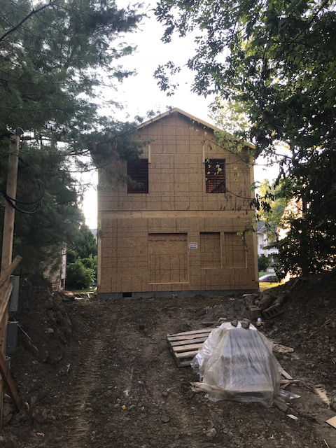 A house that is being built in the woods
