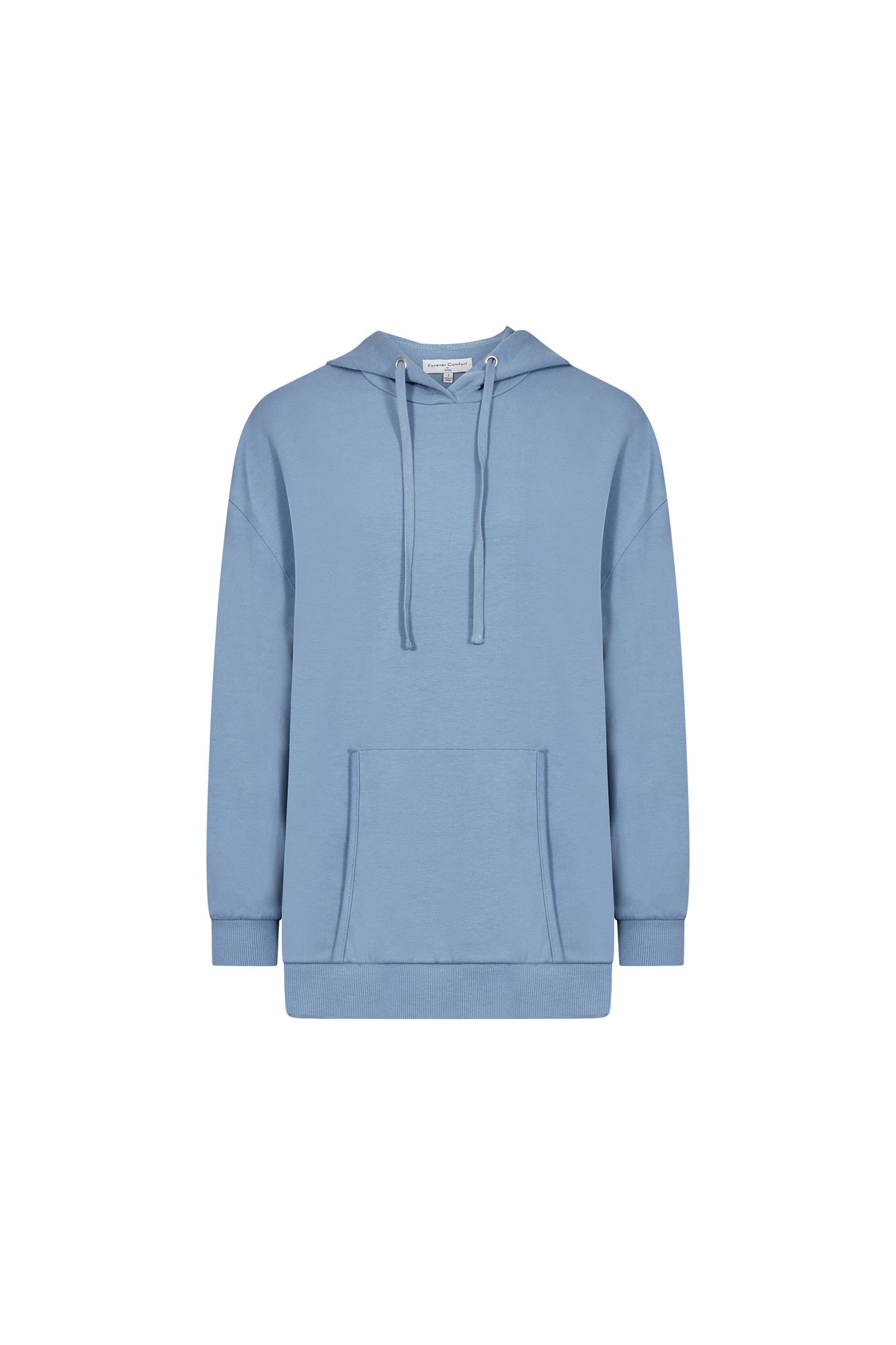 A light blue hoodie with a hood on a white background.