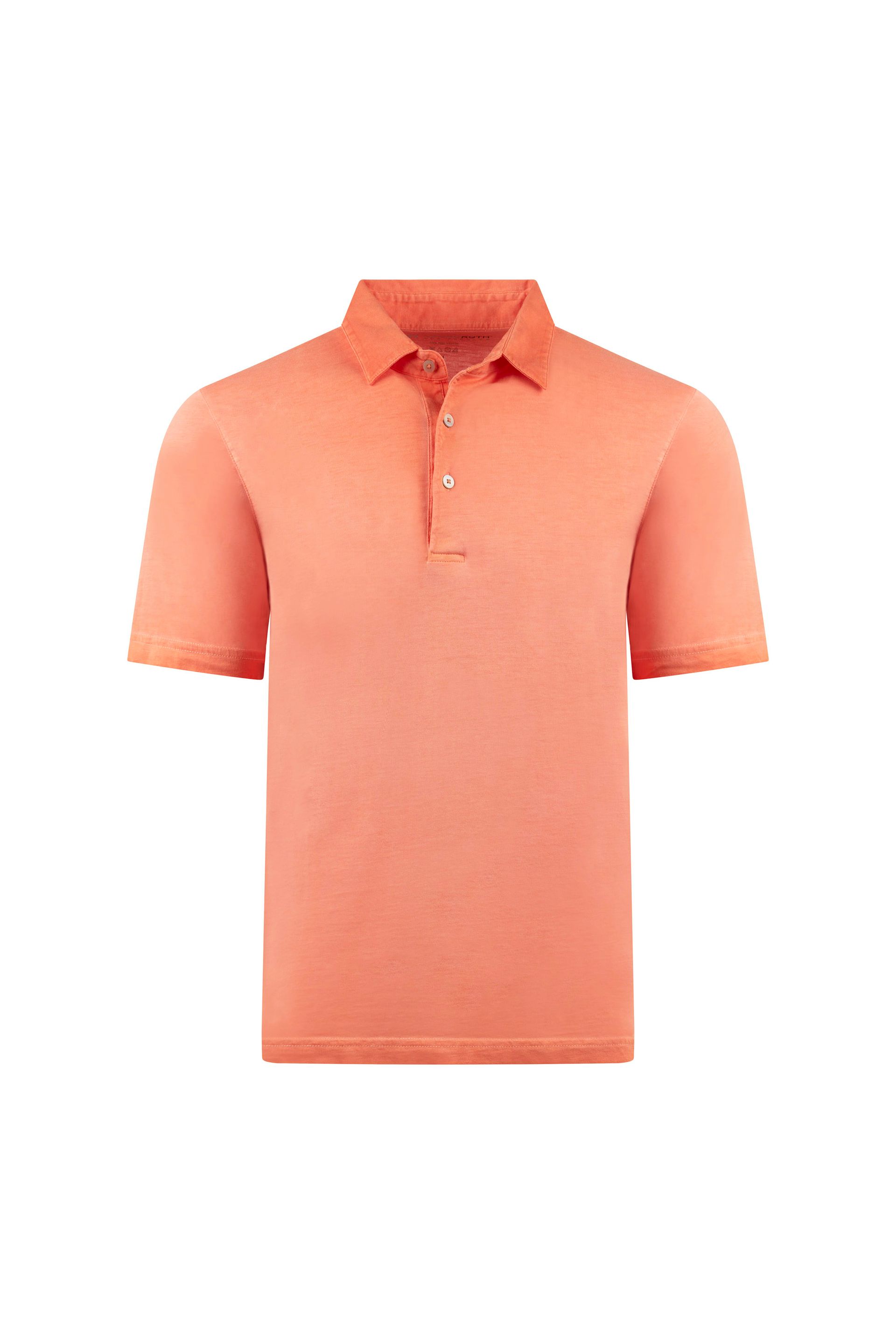 A red polo shirt with short sleeves and a collar on a white background.