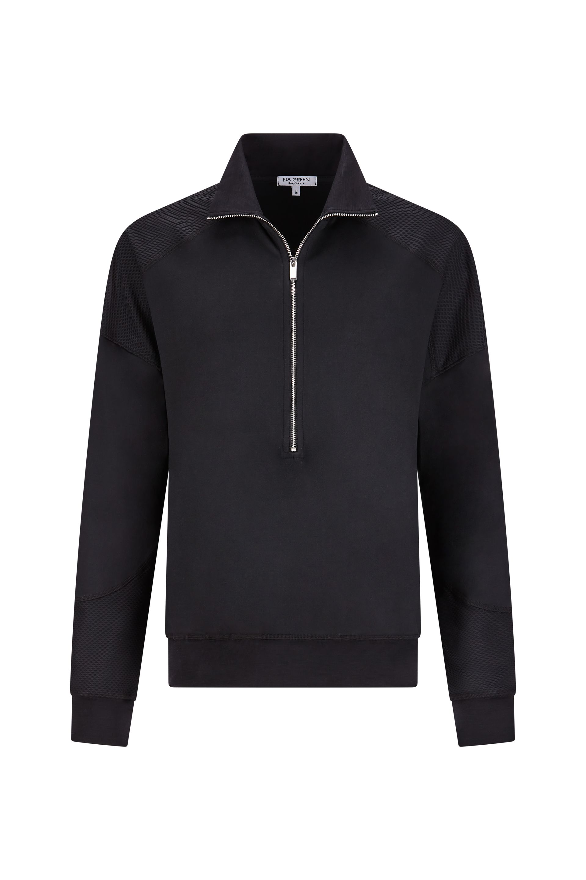 A black sweater with a half zip on the front