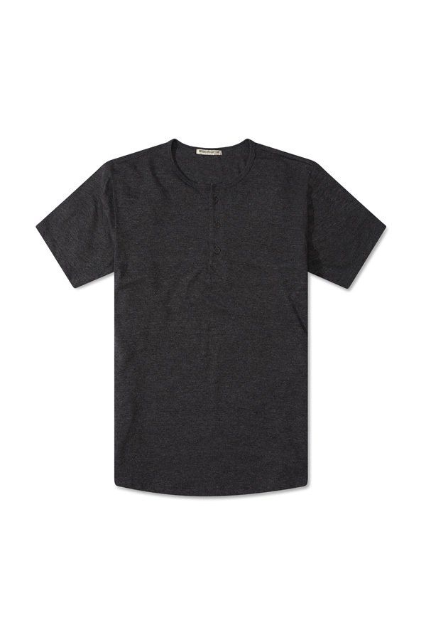 A black t-shirt with short sleeves on a white background