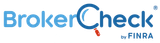BrokerCheck by FINRA logo in blue text with an orange magnifying glass icon