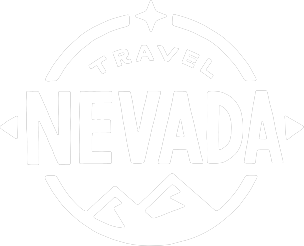 A logo for travel nevada with mountains in the background.