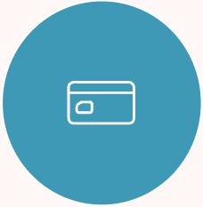 An icon of a credit card in a blue circle.