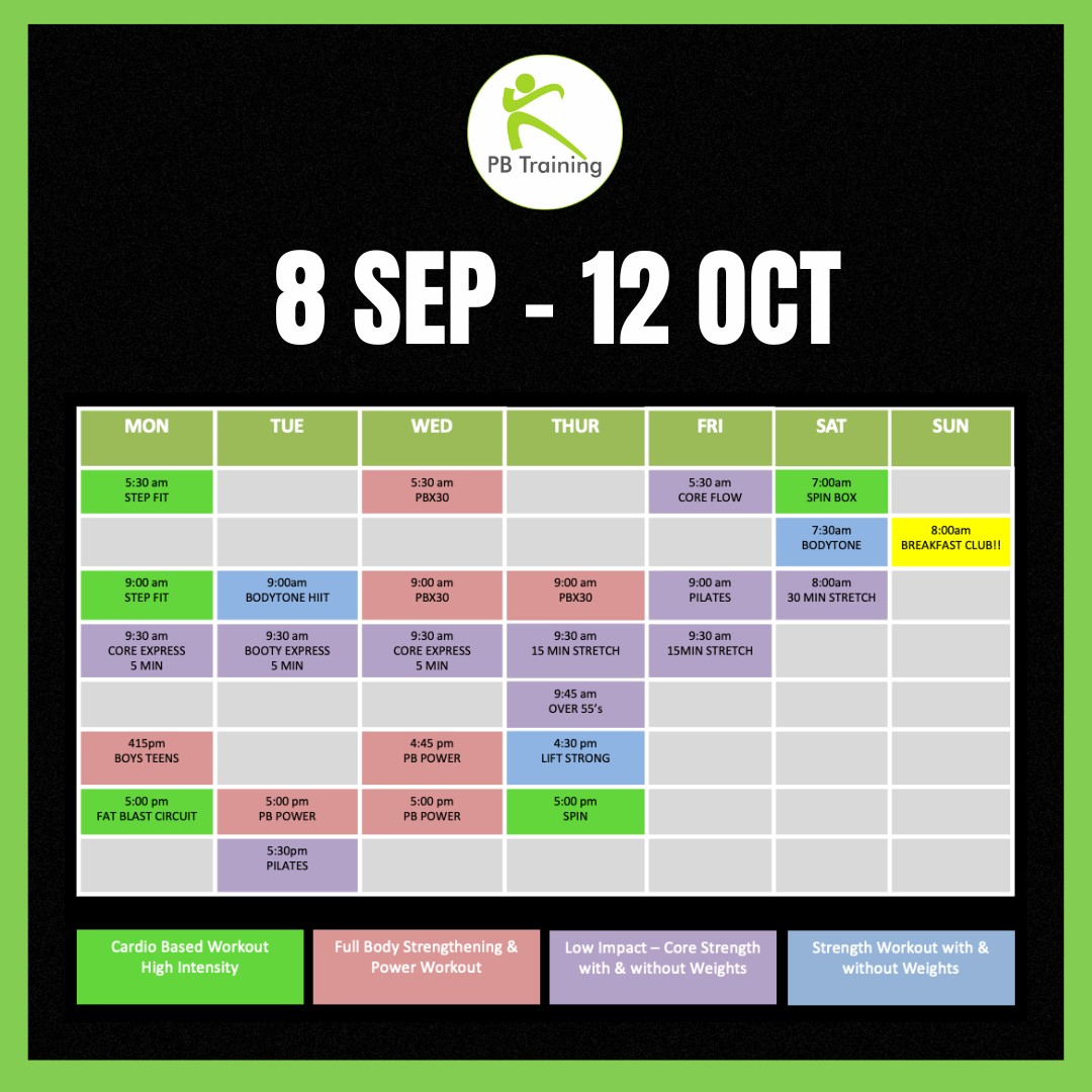 PB Training Class Timetable April 18 to May 22