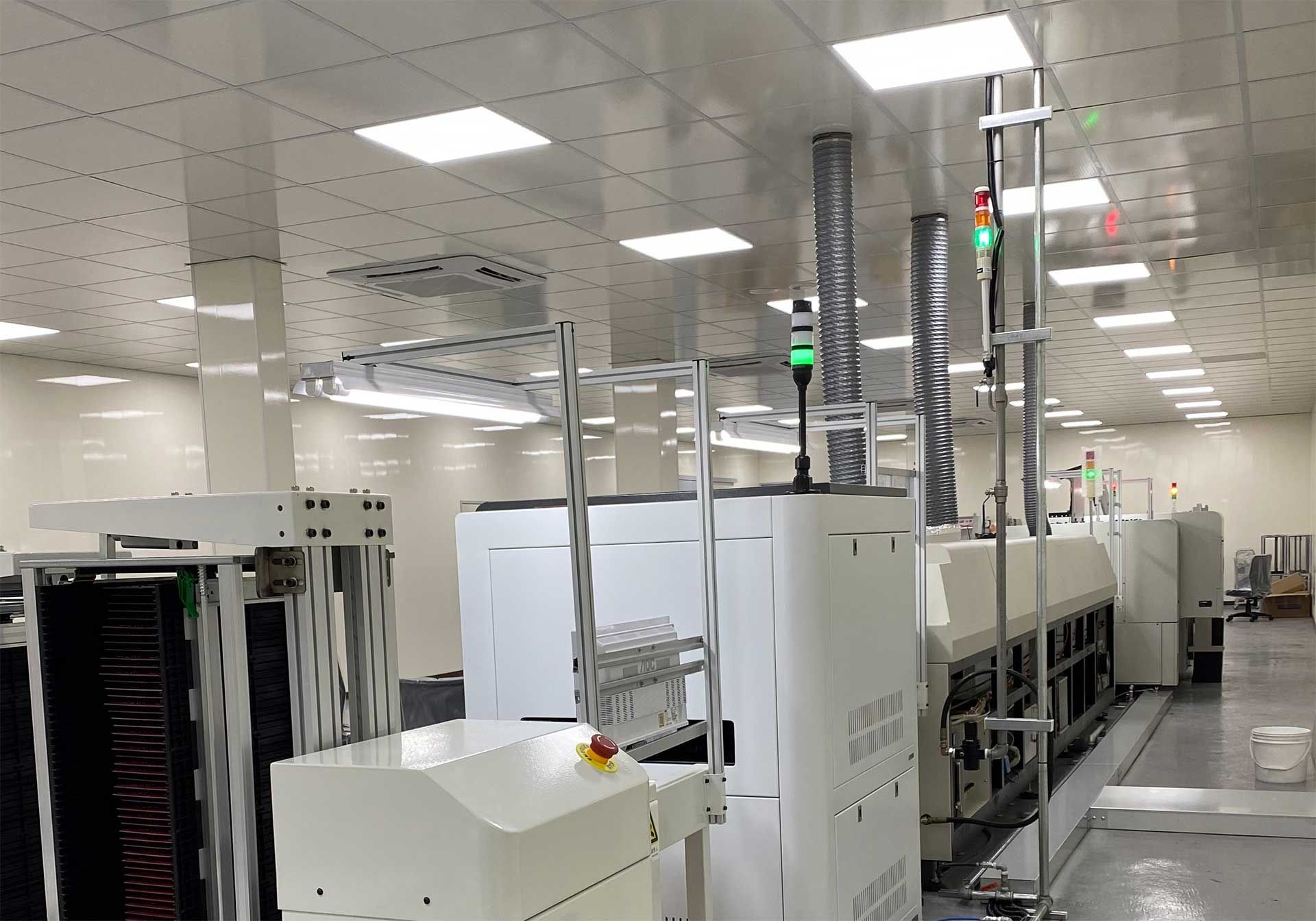 A photo of SMT production chain with nitrogen supply data system.