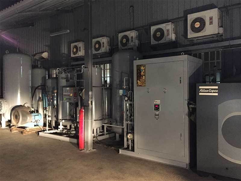 A warehouse with a lot of tanks and nitrogen booster.