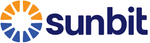 A blue and orange logo for sunbit with a sun in the middle