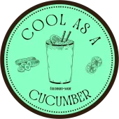Round logo with a cucumber drink; text: