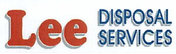 The logo for lee disposal services is red and blue.