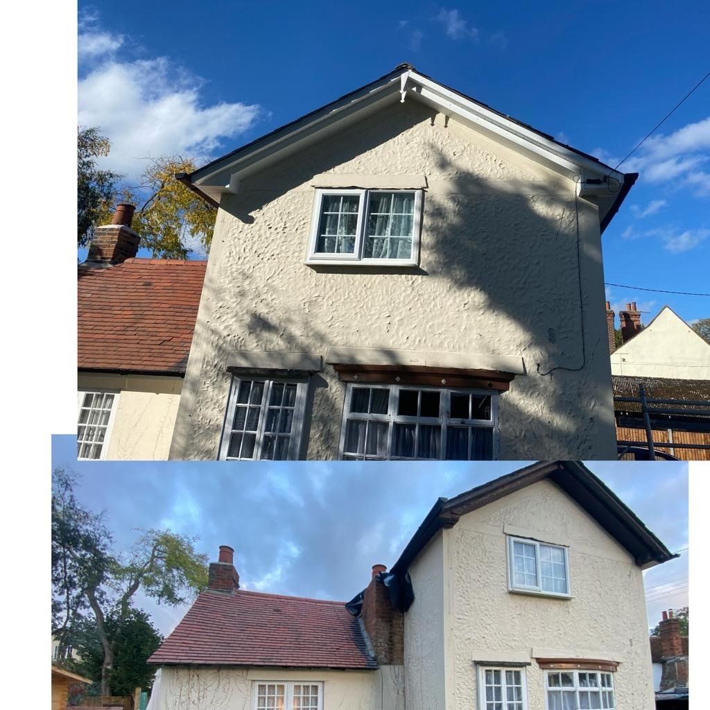 A picture of a house before and after being painted
