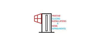 A logo for a company called pristine glazing installations and home improvements.