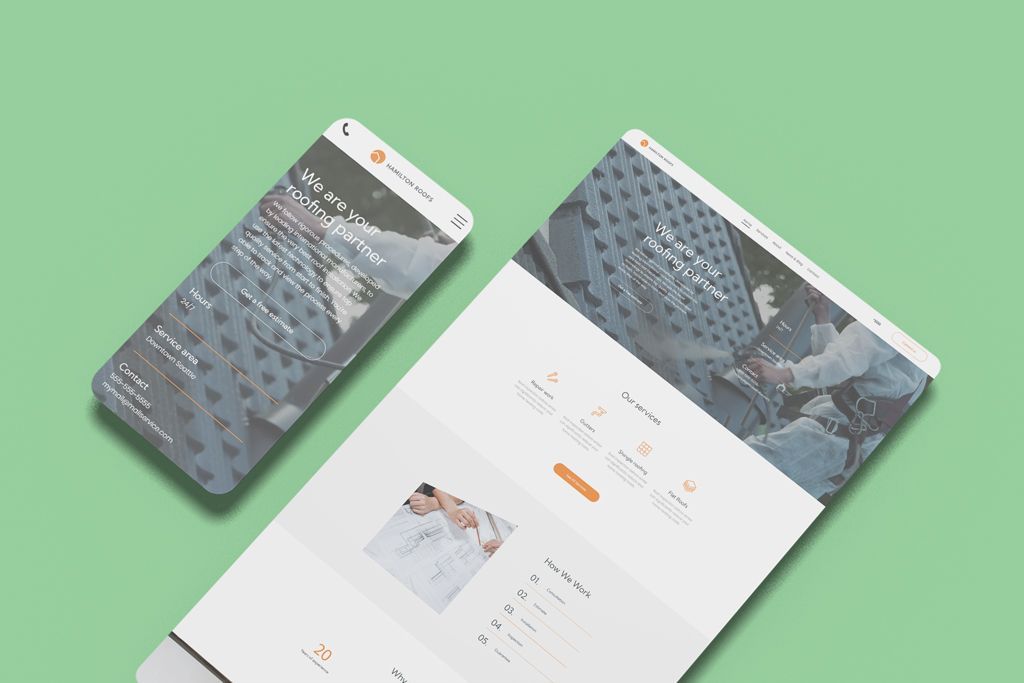 Smartphone and laptop displaying a website on a green background.