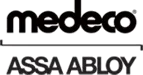 The logo for medeco assa abloy is black and white on a white background.