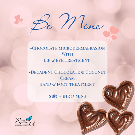Valentine's Day spa promotion: Chocolate microdermabrasion, lip/eye treatment, hand/foot treatment, $185.