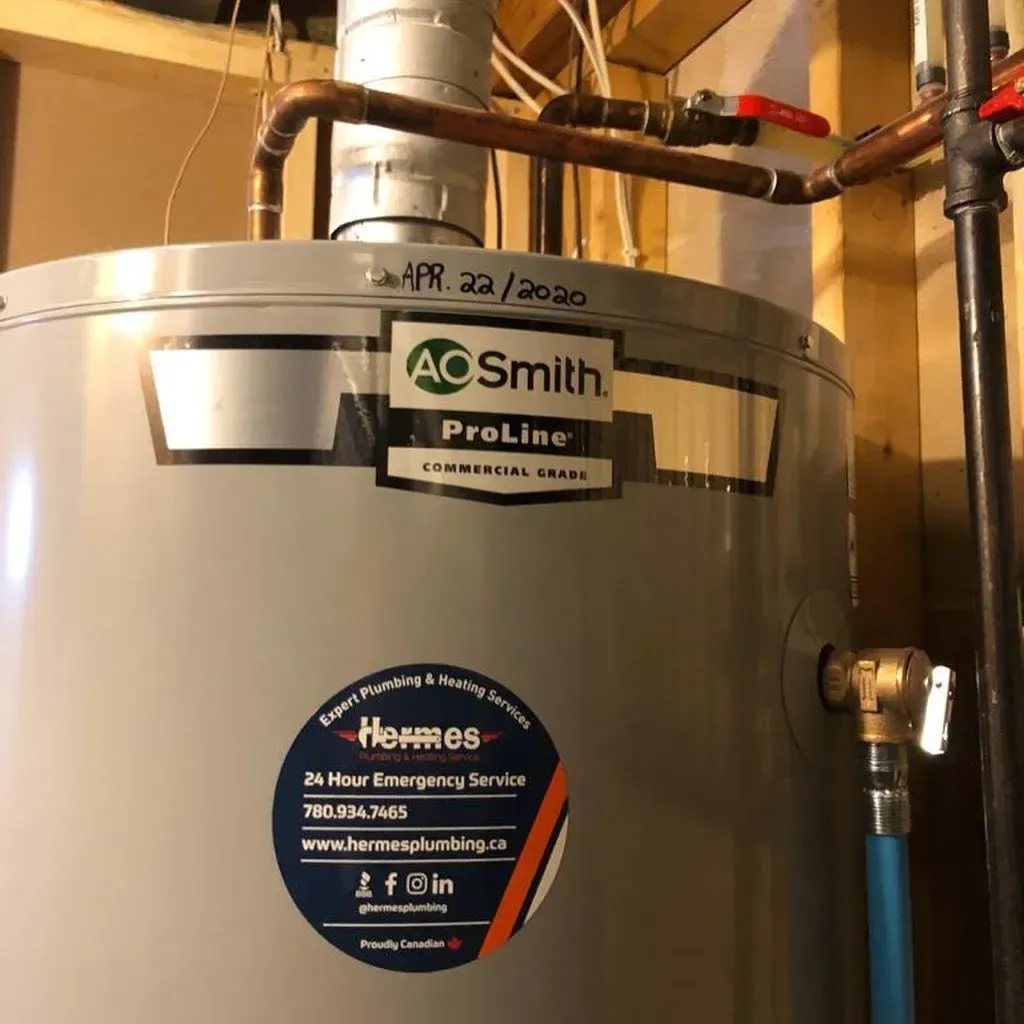 A water heater with a sticker on it that says aosmith proline