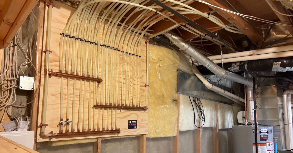 A bunch of blue pipes are connected to each other.