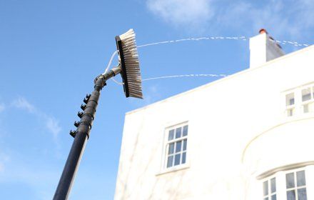 Window cleaning using the water fed pole system, also called reach and wash