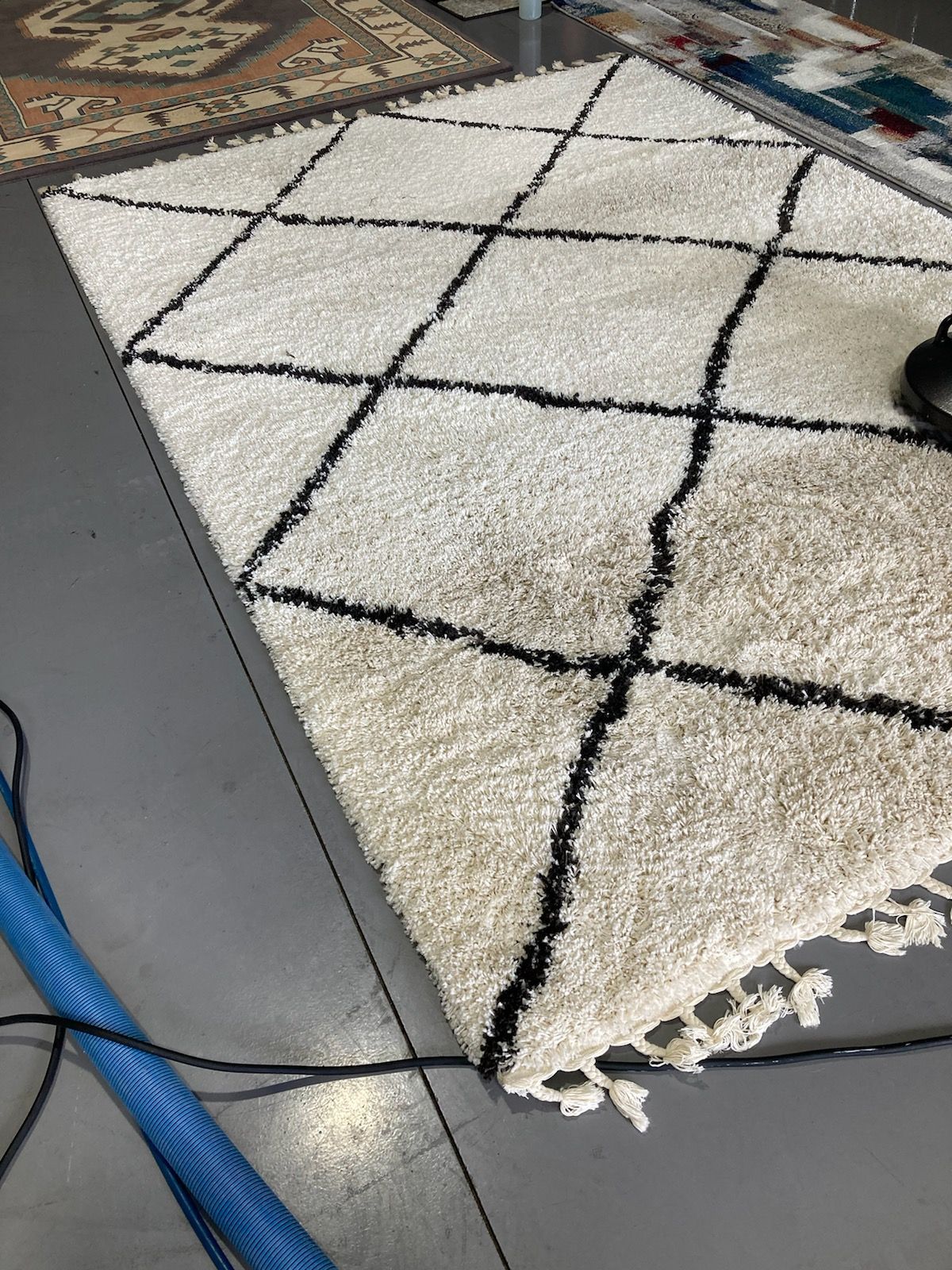 A Vacuum Cleaner Is Cleaning A White Carpet With Blue Stains — Citrus Clean Central Coast In Lake Haven, NSW