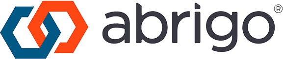 The logo for abrigo is blue and orange with a hexagon in the middle.