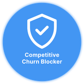 A blue shield with a check mark on it that says competitive churn blocker