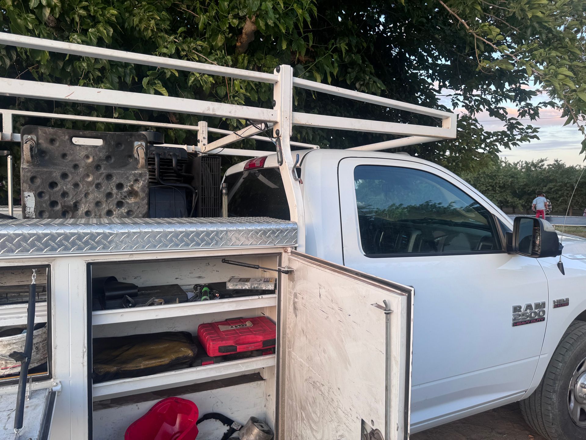 The tools on a service truck for mobile semi truck repair.