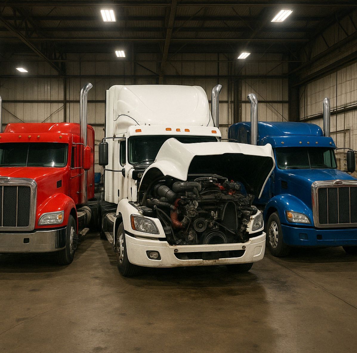 Semi trucks during mobile truck repair