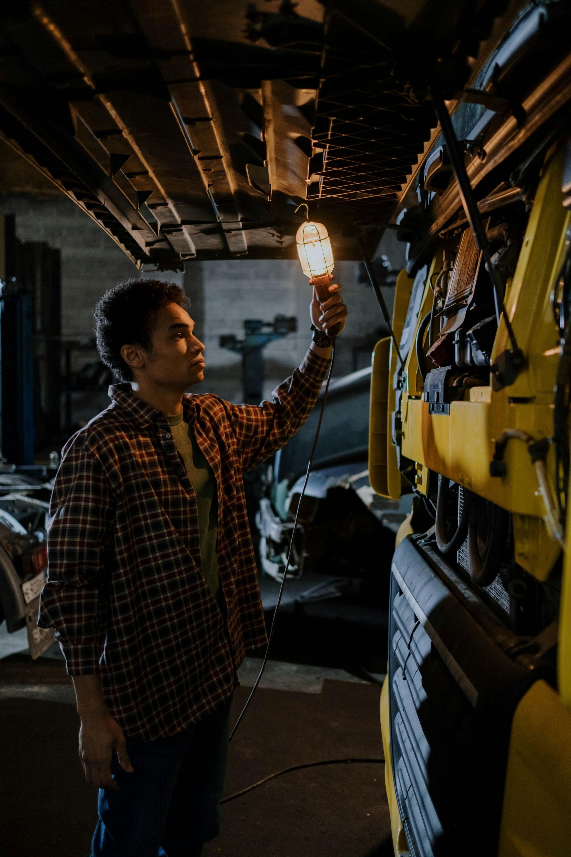 Truck mechanic during a semi repair.