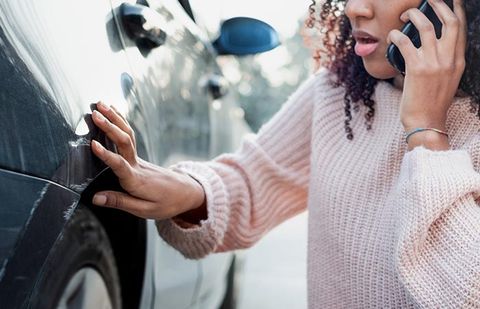 Girl with Damaged Car Calling for Help — Shrub Oak, NY — Girolamo Insurance Agency