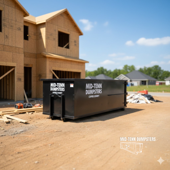 A photo of a Mid-Tenn Dumpsters unit at a residential project in Manchester.
