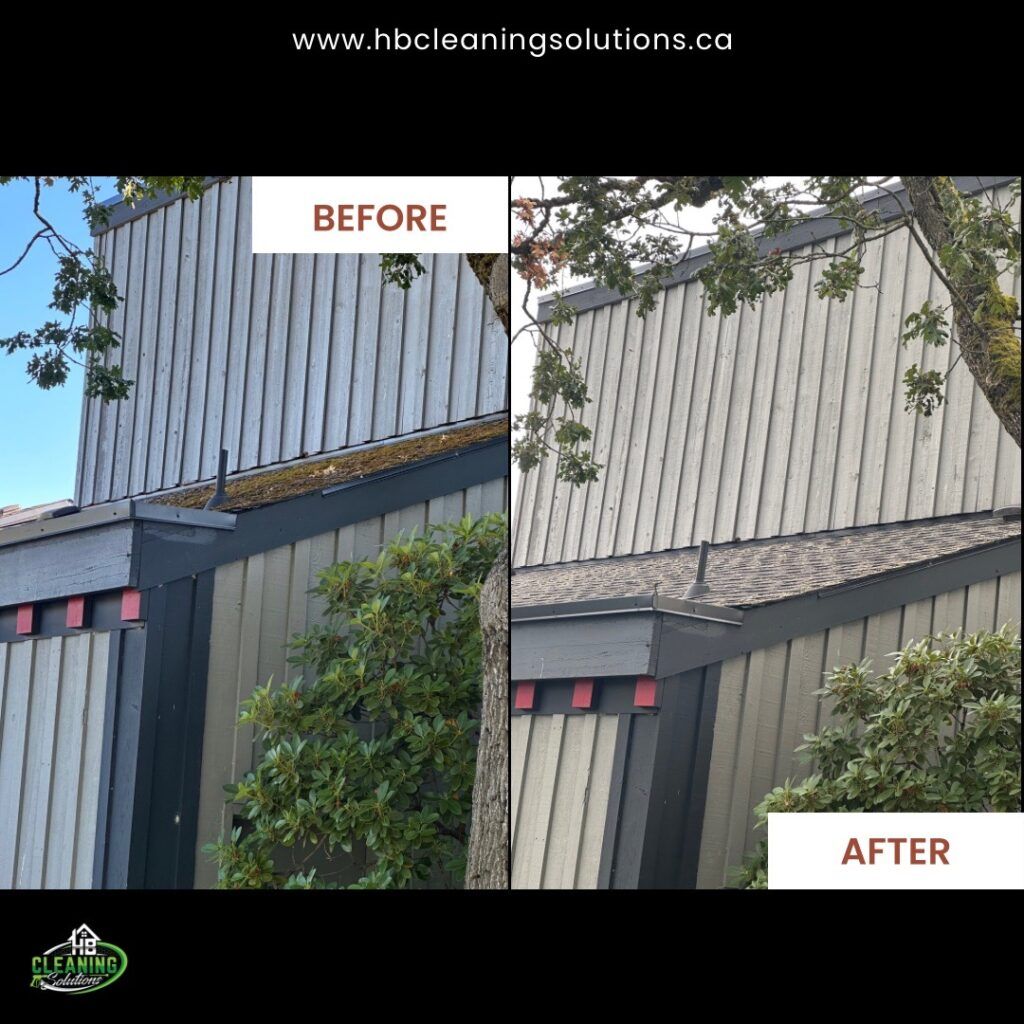 Before and after roof moss removal by HB Cleaning Solutions
