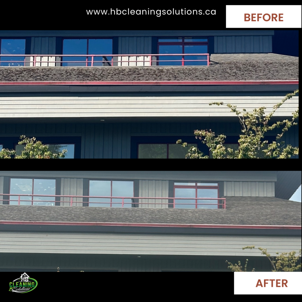 Before and after commercial roof and siding cleaning