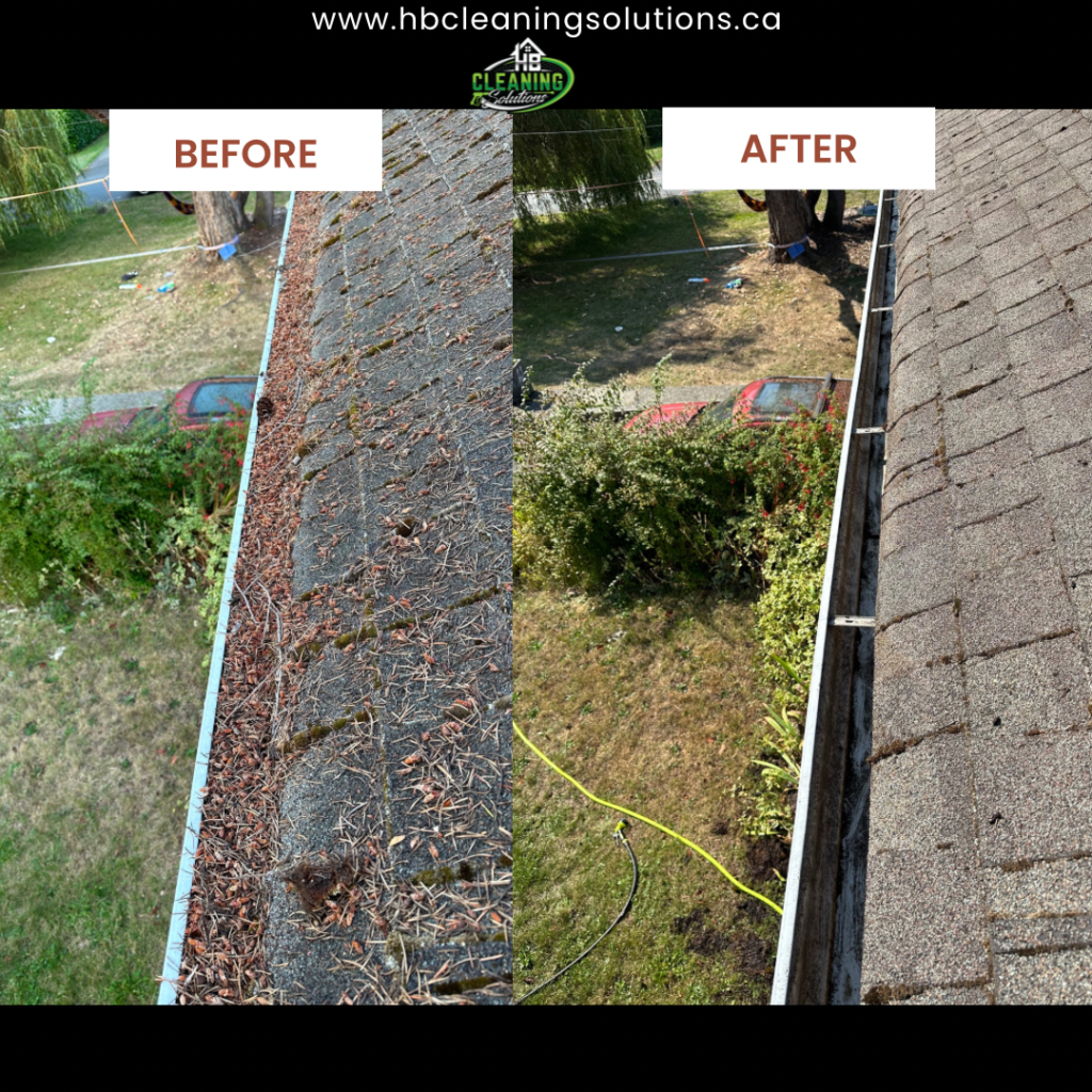 Before and after gutter cleaning by HB Cleaning Solutions
