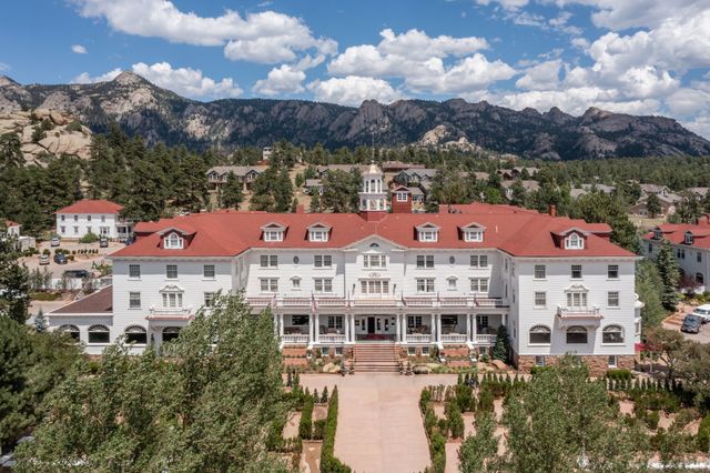 people at swimming pool Stanley Hotel Estes Park Colorado Stock